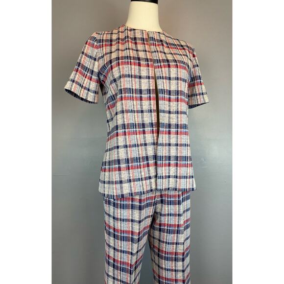Vintage 1960s Plaid Polyester 3 Piece Suit Summer Winter Small - Picture 3 of 15